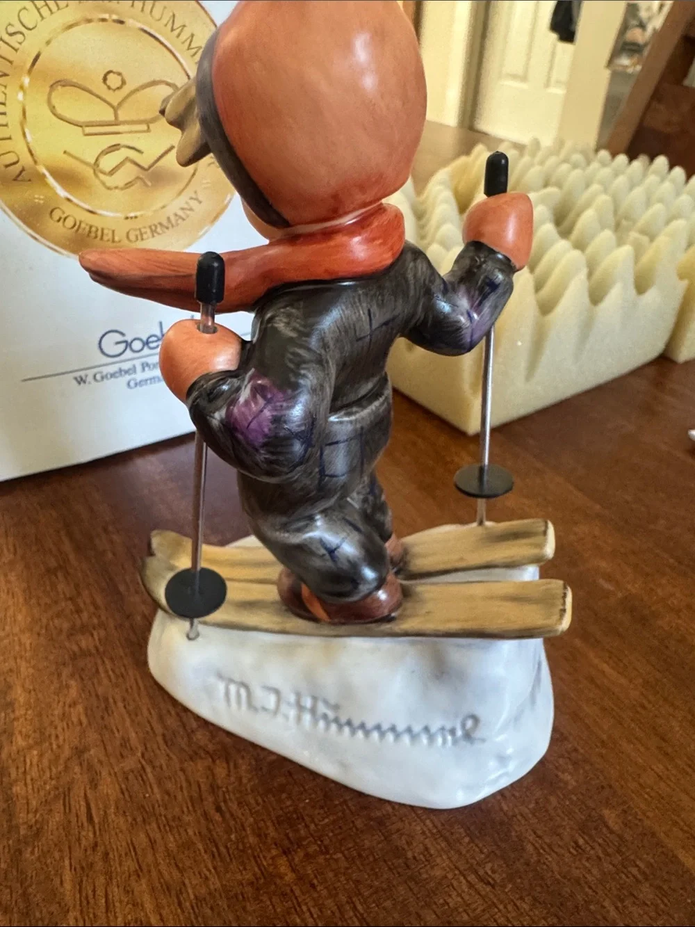 Vintage M. J. Goebel Hummel Hand-Painted Ceramic Skier Figurine w/ original box